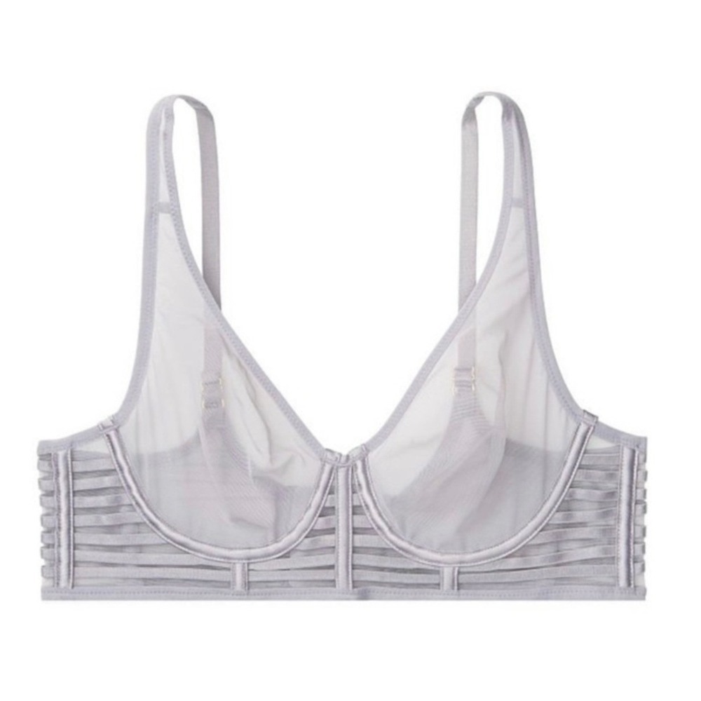NWT Victoria's Secret Very‎ Sexy Unlined Mesh Plunge Bra in Pearl Stone 32DD